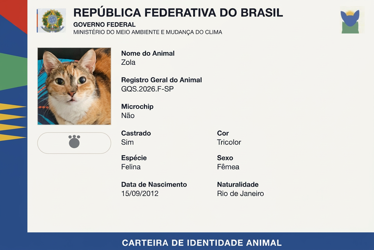 Exemplo de carteira de identidade animal do SinPatinhas